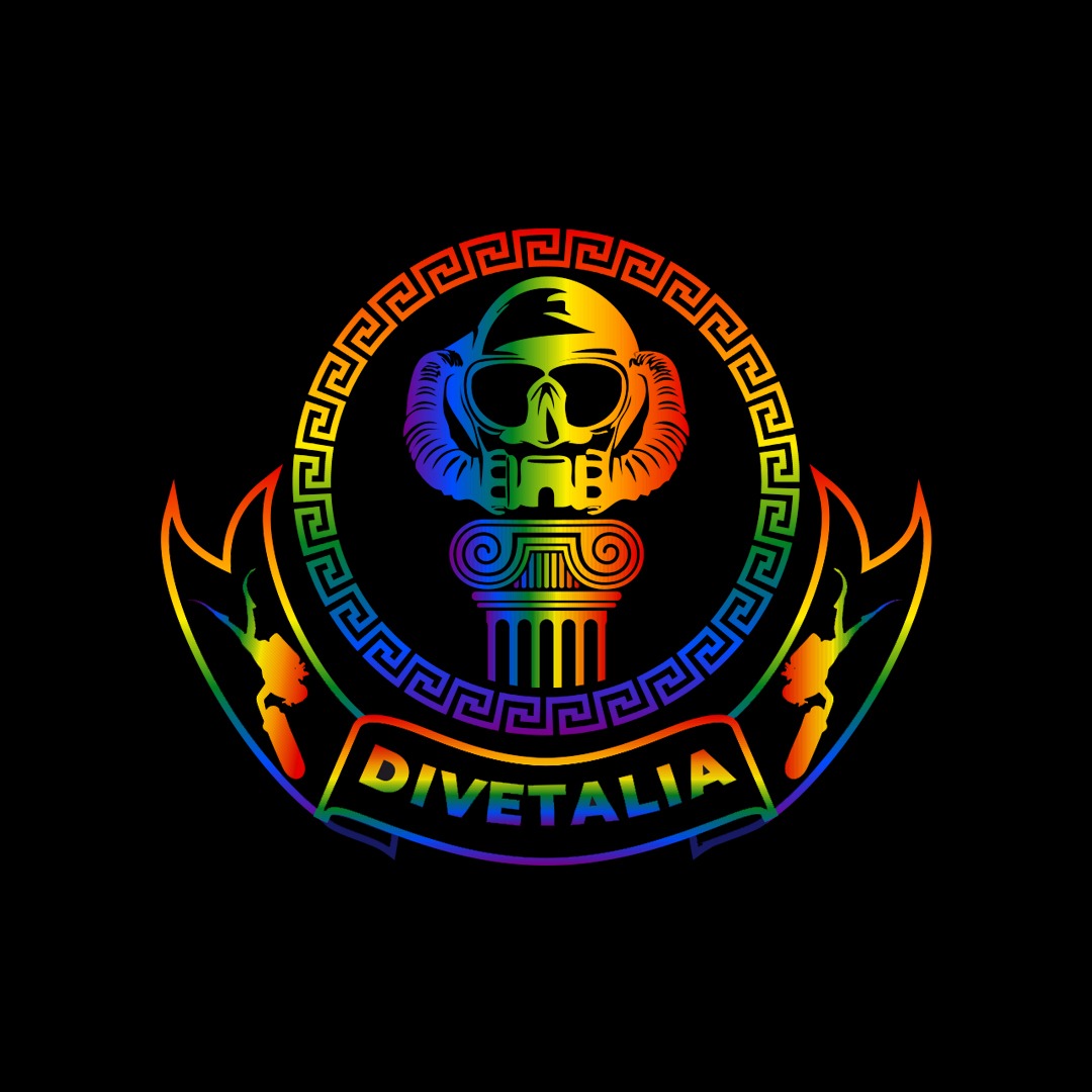 The original full-colour DiveTalia crest on black