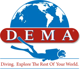 Logo of the DEMA Show: a blue globe above a red banner reading DEMA, with a diver below it