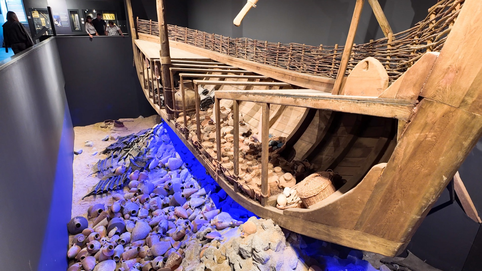 Reconstructed trading vessel with its cargo of amphorae