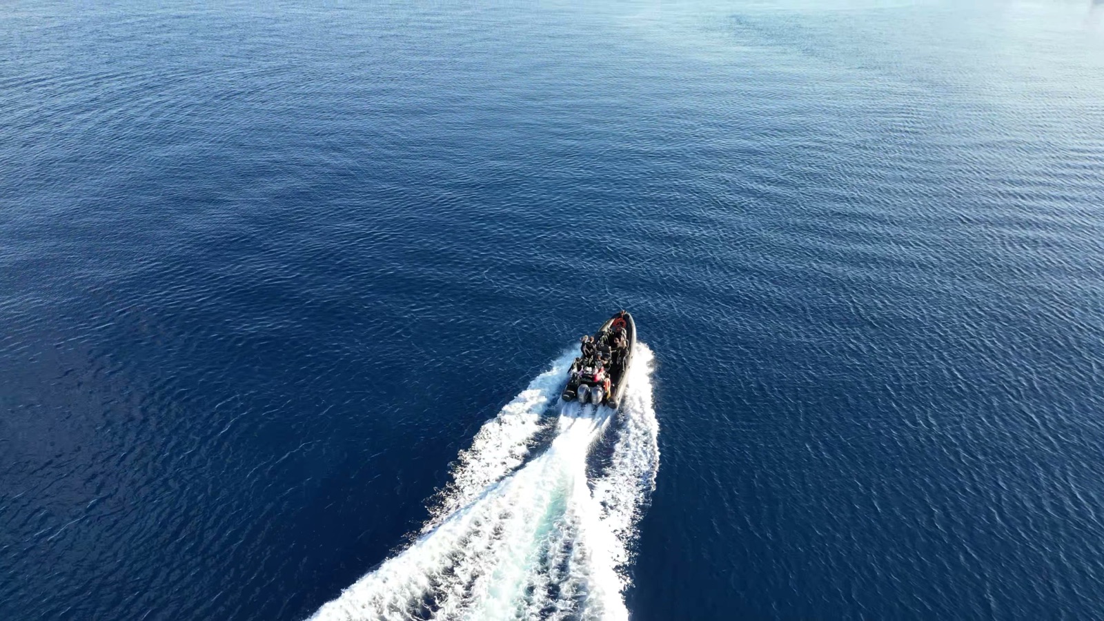 The Highfield RIB at speed from above